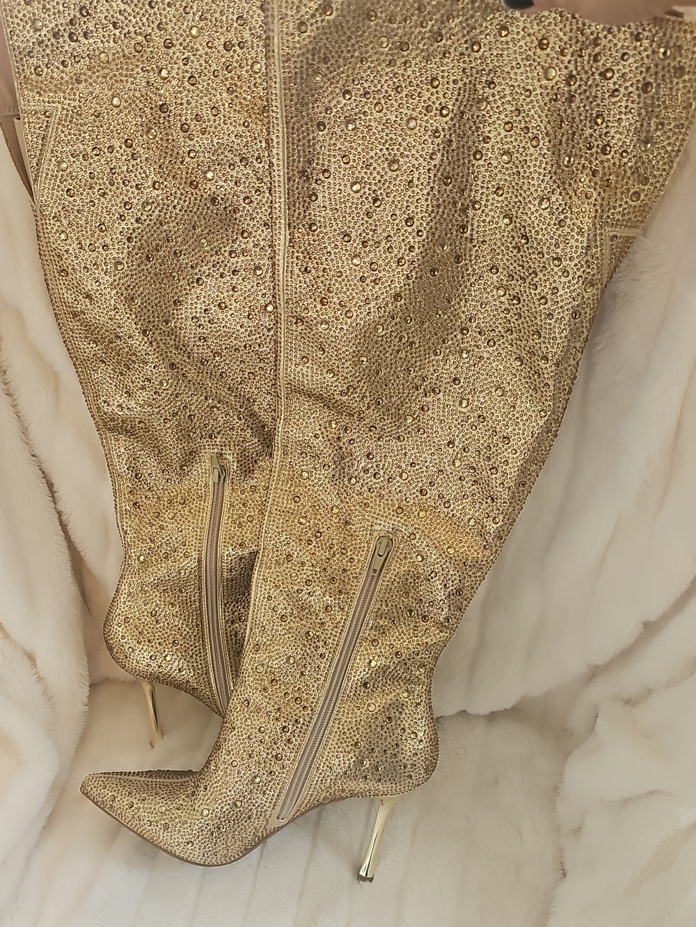 INC International Concepts Gold Sequin Over-the-Knee Stiletto Boots